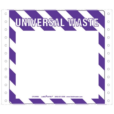 Universal Waste Label - Blank - No Ruled Lines - Pin Feed - Vinyl