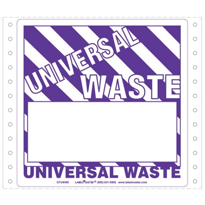 Blank Universal Waste Label - No Ruled Lines - Pin Feed Paper