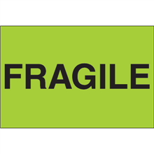 2" x 3" Fragile Fluorescent Green Labels