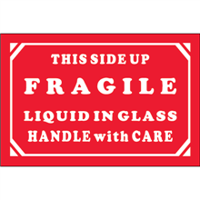 2" x 3" Fragile - Liquid In Glass - Handle With Care Labels