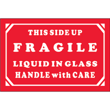 2" x 3" Fragile Liquid In Glass Handle With Care Labels