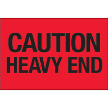 2" x 3" Caution - Heavy End - Fluorescent Red Labels