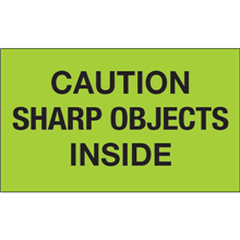 3" x 5" Caution Sharp Objects Inside Fluorescent Green Labels