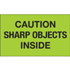 3" x 5" Caution Sharp Objects Inside Fluorescent Green Labels 500ct roll