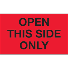 3" x 5" Open This Side Only Fluorescent Red Labels