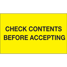 3" x 5" Check Contents Before Accepting Fluorescent Yellow Labels