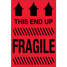 2" x 3" This End Up - Fragile Fluorescent Red Labels