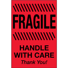 2" x 3" Fragile - Handle With Care Fluorescent Red Labels