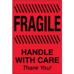 2" x 3" Fragile Handle With Care Fluorescent Red Labels