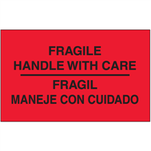 3" x 5" Fragil - Maneje Con Cuidado Fluorescent Red Bilingual Labels 500ct Roll