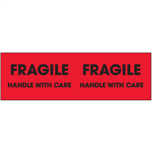 3" x 10" Fragile - Handle With Care - Fluorescent Red Labels
