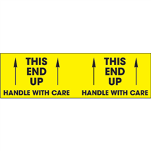 3" x 10" This End Up - Handle With Care Fluorescent Yellow Labels