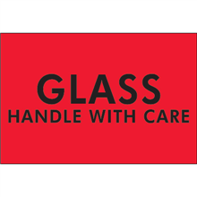 2" x 3" Glass - Handle With Care Fluorescent Red Labels