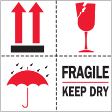 4" x 4" Fragile - Keep Dry Labels