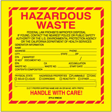 6" x 6" Hazardous Waste - California Labels