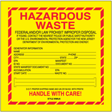 6" x 6" Hazardous Waste - New Jersey Labels