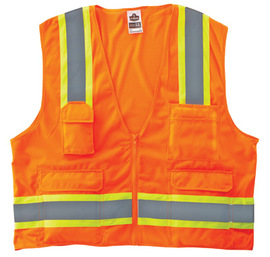Hi-Viz Orange Class 2 Vest, 2 Reflective Tape, 6 Pockets
