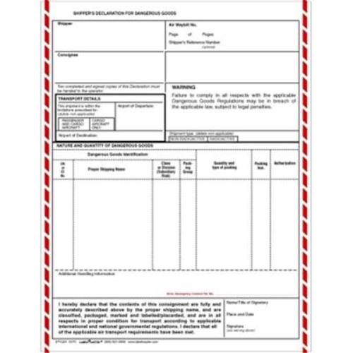 Shipper's Declaration for Dangerous Goods Form