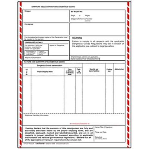 Shippers Declaration for Dangerous Goods Form Laser with Columns