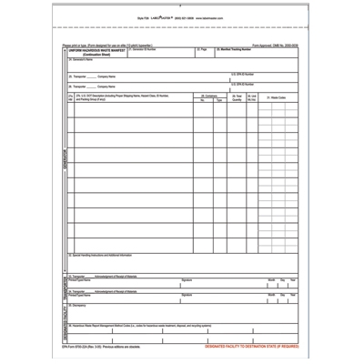 Uniform Hazardous Waste Manifest Snap Out Continuous Form