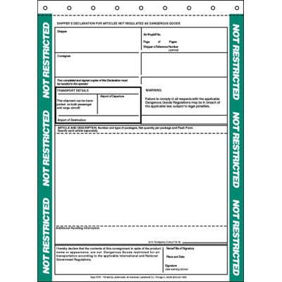 shippers declaration for articles not regulated as dangerous goods dangerous goods declaration form