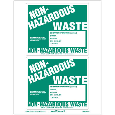 Laser Non Hazardous Waste Label
