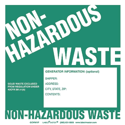 Non Hazardous Waste Label - Generator Info No Lines - Paper