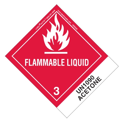 Flammable Liquid Label UN1090 Acetone Paper Standard Tab