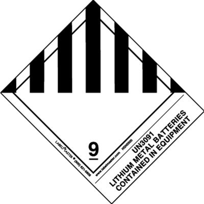 UN3091 Lithium Metal Batteries, Contained in Equipment Label