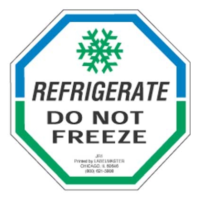 Refrigerate Do Not Freeze Label