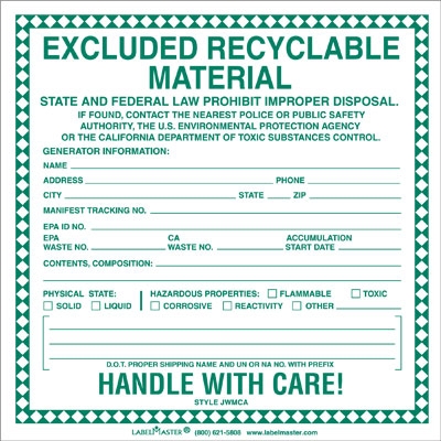 California Waste Label, Stock Paper