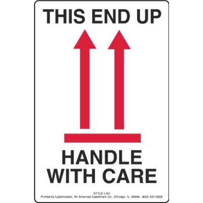 This End Up Handle with Care Label with Arrows