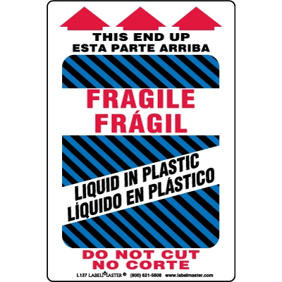 Fragile, Liquid in Plastic Label, Bilingual