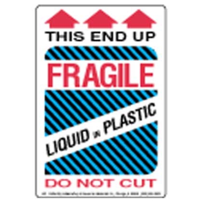 4" x 6" Fragile - Liquid in Plastic Labels