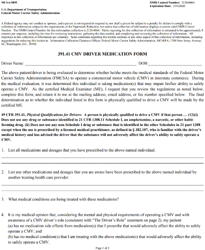 CMV Driver Medication Form