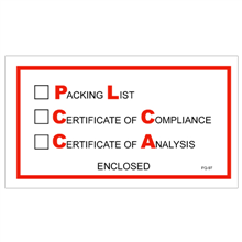 5 1/2" x 10" Packing List / Cert of Compliance / Cert. of Analysis Enclosed Envelopes