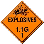 Explosive Class 1.1 G Placard, Vinyl