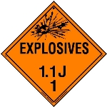 Explosive Class 1.1 J Placard, Tagboard