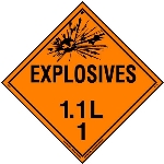 Explosive Class 1.1 L Placard, Tagboard