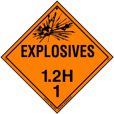 Explosive Class 1.2 H Placard, Vinyl