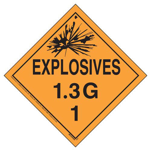 Explosives 1.3 G Placard, Tagboard