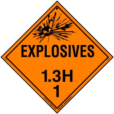 Explosive Class 1.3 H Placard, Tagboard