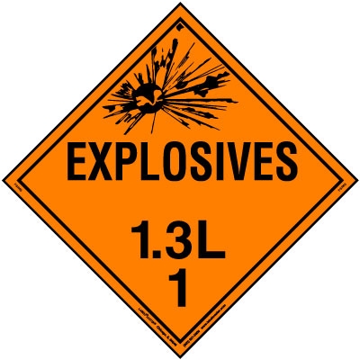 Explosive Class 1.3 L Placard, Vinyl