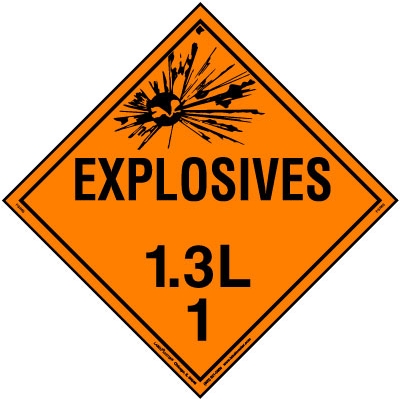 Explosive Class 1.3 L Placard, Tagboard