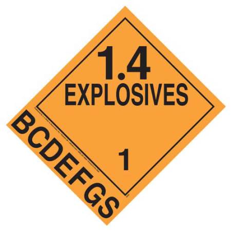 Explosives 1.4 Placard With Tabs, Removable Vinyl