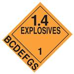 Explosives 1.4 Placard With Tabs, Removable Vinyl