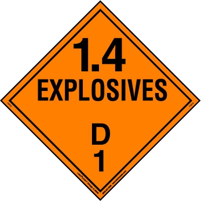 Explosive Class 1.4 D Placard, Tagboard