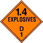 Explosive Class 1.4 D Placard, Vinyl