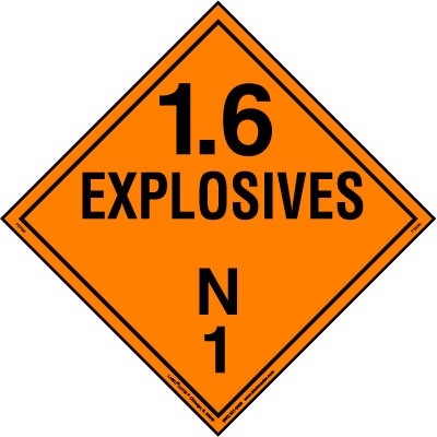 Explosive Class 1.6 N Placard, Vinyl