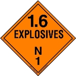 Explosive Class 1.6 N Placard, Vinyl